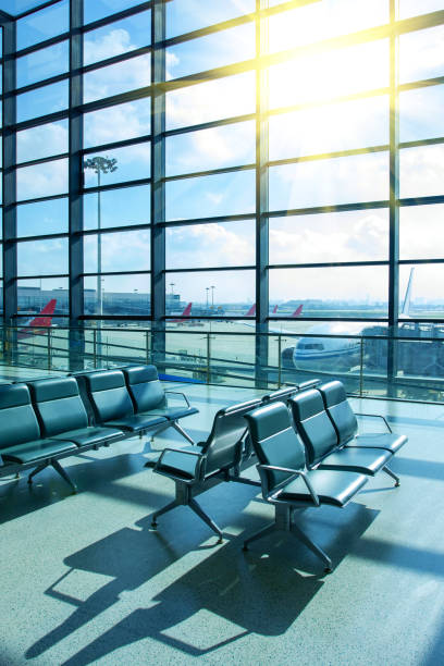 istock Rows of empty chairs at airport 2164142389