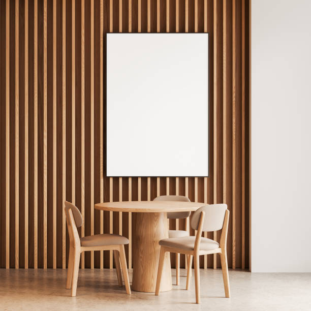 istock Wooden cafe interior with chairs and dining table. Mockup frame 2164148065