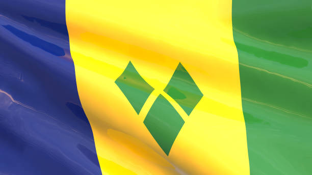 3D render - Saint Vincent and the Grenadines flag waving in the wind.