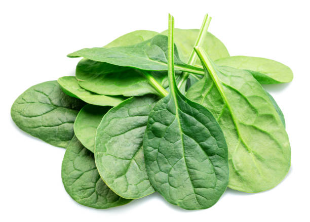 istock Green fresh spinach leaves isolated on white background. 2164152677
