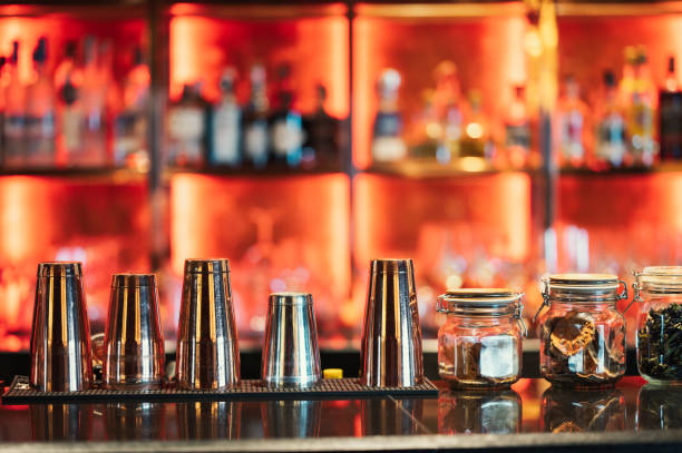 istock Empty pub and bar decoration for working tool of the bartender and a prepared cocktail on the bar in the nightclub 2164152943