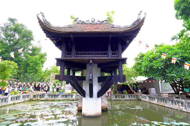 Ha Noi, Vietnam– June 6th, 2024:One Pillar Pagoda (Chua Mot Cot), a iconic Buddhist temple at Doi Can, Ba Dinh, Ha Noi, Vietnam