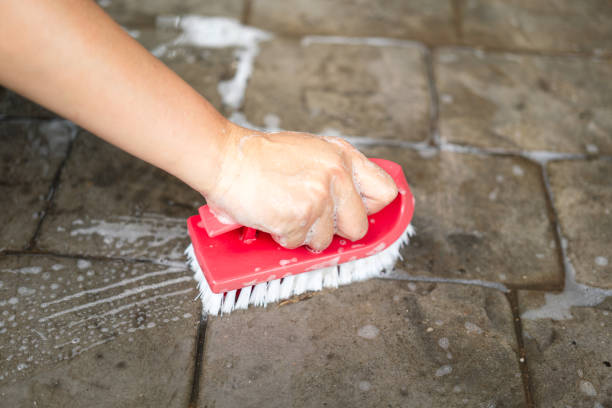 istock Scrubbing on granite floor to cleaning up. 2164159897