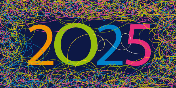 istock Greeting card 2025 graphic and multicolored on a black background. 2164162754