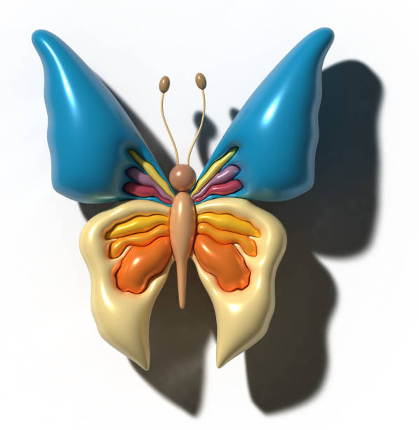 Butterfly with shadow on isolated background, 3D rendering illustration