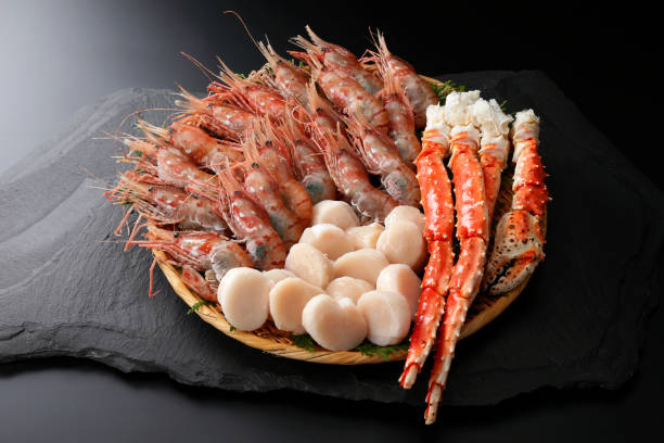 Set of king crab, scallops, and shrimp