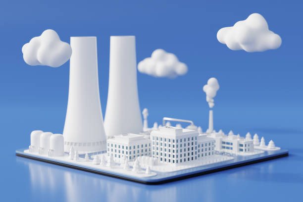 istock Power plant or district heating plant, abstract low polygonal 3d model isolated on white background 2164172576