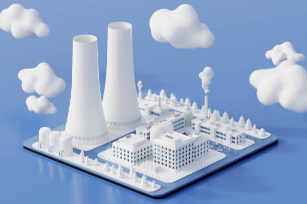 istock Power plant or district heating plant, abstract low polygonal 3d model isolated on white background 2164172587