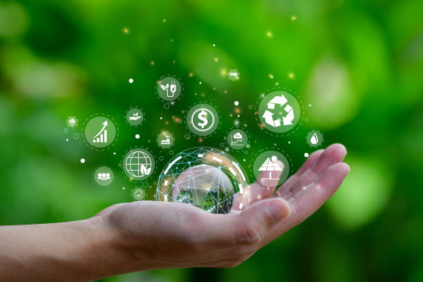 istock Hand holding world and icon to Organization Sustainable development environmental. with Net-Zero icons. CO2 Net-Zero Emission - Carbon Neutrality concept. 2164175256