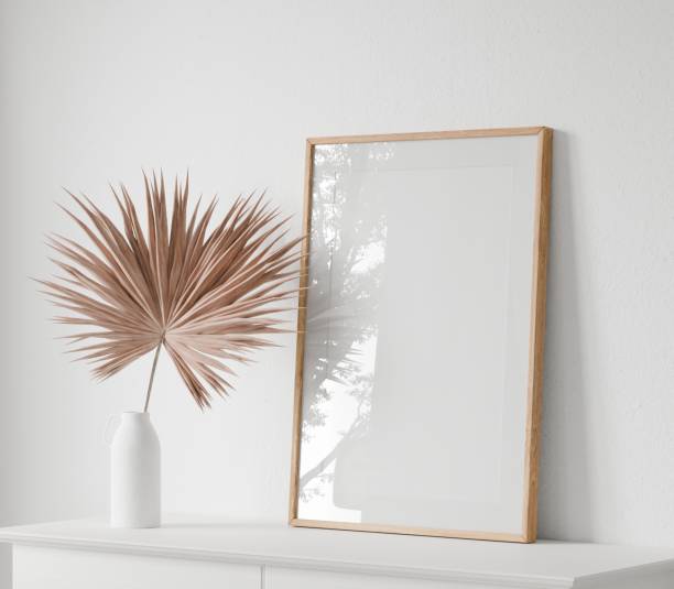istock Mockup poster wood frame in empty picture living room, element interior vertical, on the wall. in illustration 3d rendering. 2164182027
