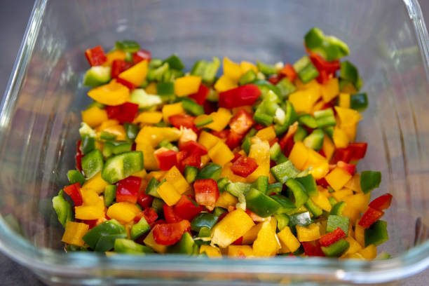 red and yellow paprika cut in squares