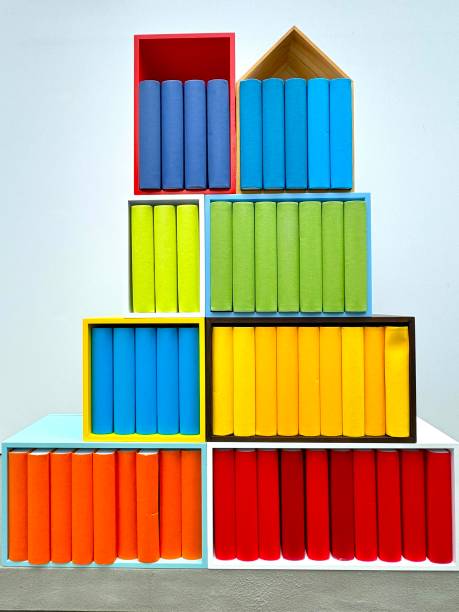 Tower of colorful generic book replicas