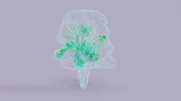 Concept of sustainable use of trees, solution for climate improvement, digitally created abstract tree and data management