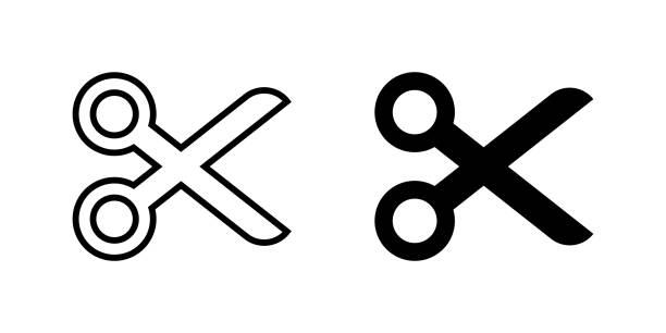 scheren-symbol. symbol ausschneiden. büroklammer vektorillustration. einfaches zeilenscheren-schild. piktogramm des friseurs. schwarzes gefülltes scherensymbol. - schere stock-grafiken, -clipart, -cartoons und -symbole