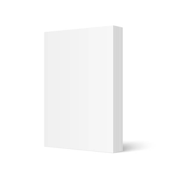 illustrazioni stock, clip art, cartoni animati e icone di tendenza di vector mockup of standing paperback book with white blank softcover isolated. - spazio-vuoto