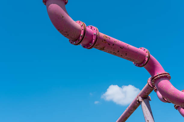 Germany, Berlin, Central Berlin, July 23, 2024 -Pink water pipe agains sky