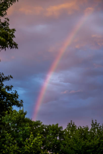 istock Bright rainbow in the blue sky after the rain 2164198762