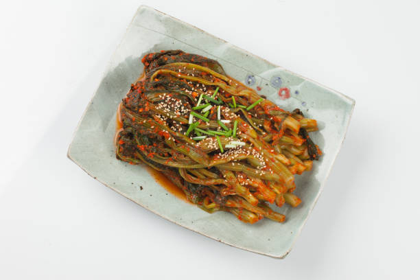 Kimchi made from mustard leaves and stems.