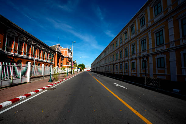 empty road with beautiful architecture in Bangkok Thailand.