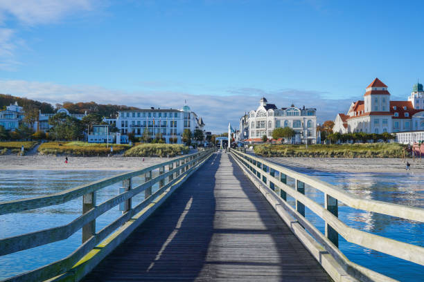 The pier in the seaside resort Binz on the island of Rügen Binz, Germany - November 01 2023: View over the the seaside resort Binz on the island of Rügen. rügen stock pictures, royalty-free photos & images