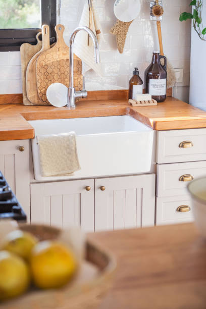 istock Rustic style country house kitchen sink. 2164237244