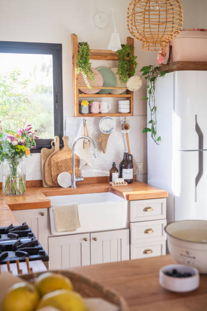 Rustic style country house kitchen sink.