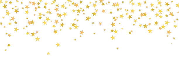 Stars confetti background. Gold star banner, border Star background. Gold stars banner on isolated background. Confetti border with stars falling for festive vector illustration like Christmas, New Year's Eve, birthday gold star confetti stock illustrations