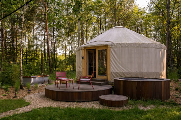 istock Exterior of stylish travel accommodation - yurt 2164247848