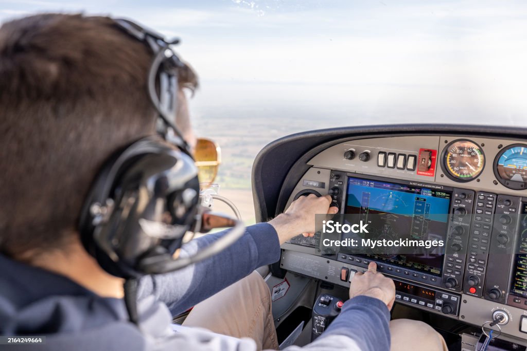 Pilot Operating Button Student Pilot Operating Controls In Small Aircraft Cockpit Stock Photo ...