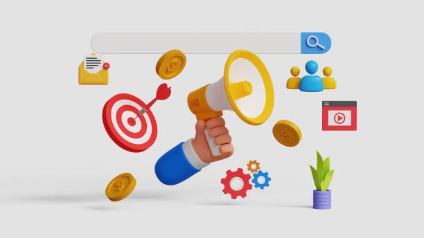 istock Digital marketing, advertising, promotion strategy, SEO optimization concept. Search bar with megaphone and and marketing icons on white background. 3d illustration 2164251555