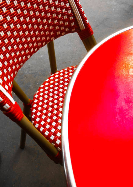 istock Paris, France: Bright Red Cafe Table, Wicker Chair 2164251895