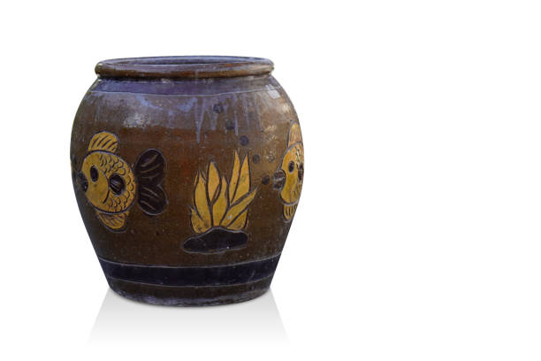 beautiful brown erracotta vase on white background, object, decor, fashion, ancient, copy space