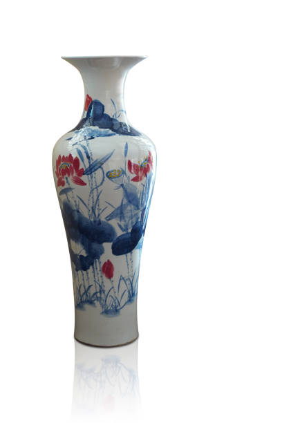istock old large white and blue and red ceramic vase on white background, object background, decor, vintage, retro, fashion, copy space 2164253820