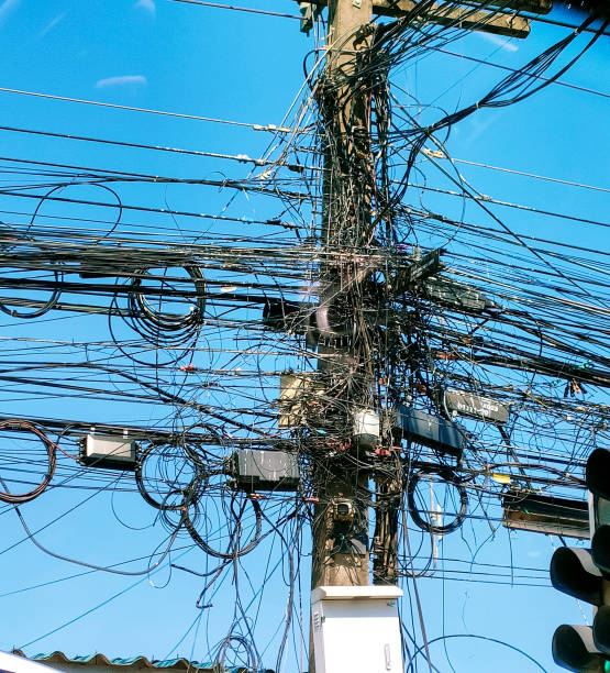 Electric Pole Entangled with Wires in the City
