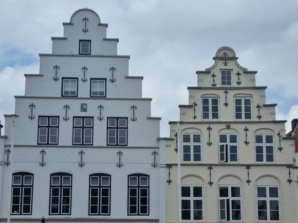 Two Houses with stepped gables on the market place. Close up.