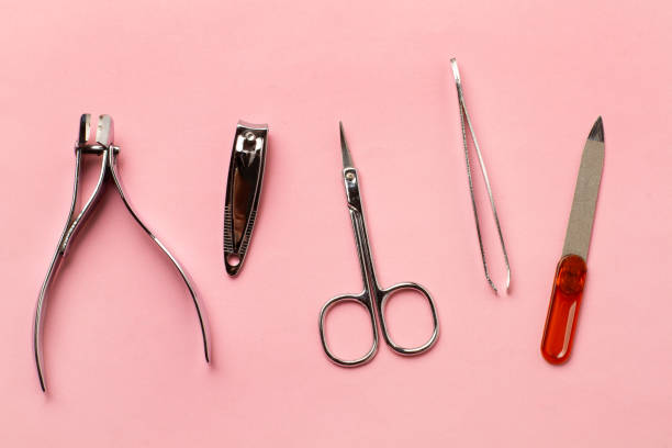 istock Manicure set on a white background in a top view 2164265648