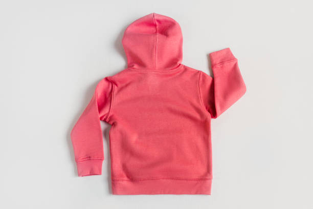 istock Red sweatshirt mockup on the white background. Template sweatshirt back for design and print. Hoodie with pocket, long sleeve.  Basic clothing witout logo. Top view 2164266095