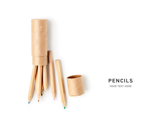 istock Crayons pencils in eco cardboard box isolated on white background 2164270612
