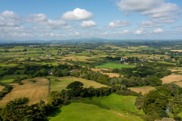 An aerial perspective of Northern Ireland's summer countryside landscape