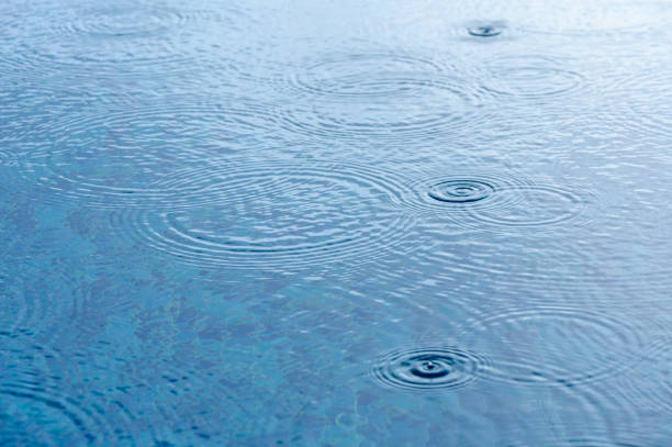istock Round droplets of water over circles on pool water. 3 2164278435