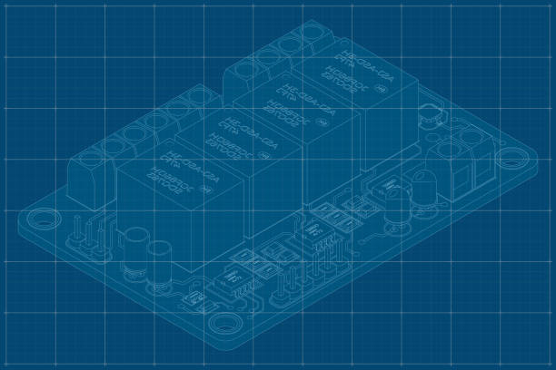istock Blueprint of isometric electronic board. Isometric printed circuit board with electronic components. Electronic components and integrated circuit board 2164282681