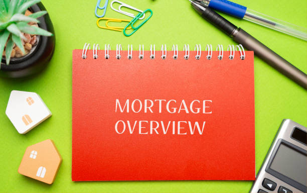 Mortgage overview concept. Summary of the key terms of a home loan, including the loan amount, interest rate, repayment schedule and term length. Inscription on a notepad and calculator with pens concepto de visión general de la hipoteca. resumen de los términos clave de un préstamo hipotecario, incluido el monto del préstamo, la tasa de interés, el cronograma de pago y la duración del plazo. inscripción en bloc de notas y calculadora con bo