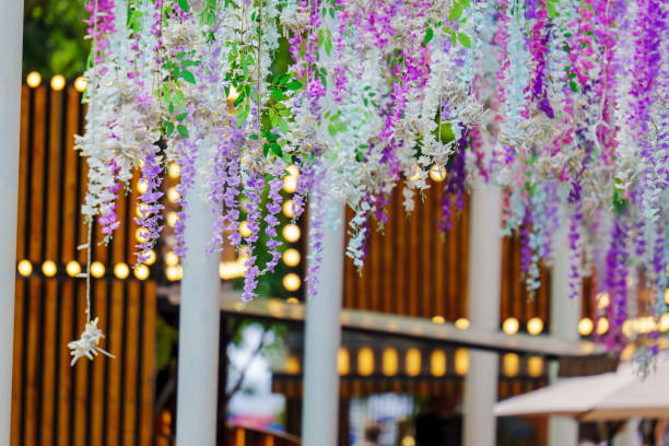 istock Hanging floral decorations at outdoor event 2164292315