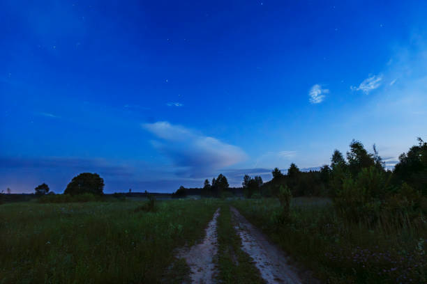 istock Misty field under a starry night sky 2164293220
