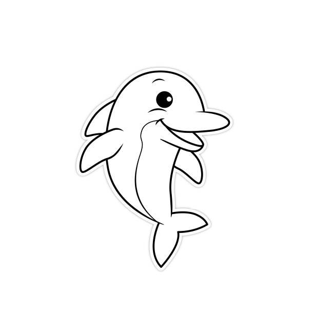 Vector illustration of Dolphin isolated on white background. Happy cartoon dolphin jumping out of the water and smiling.