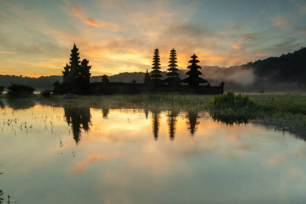 BALI, INDONESIA- 14 FEB, 2019: Pura Ulun Danu Bratan temple in Bedugul of Bali, Indonesia. It is a major Shaivite water temple