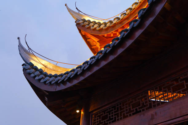 Lighted Chinese traditional roof corner