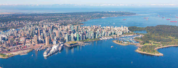 istock Downtown Vancouver during sunny day aerial view from airplane. 2164299270