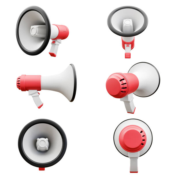 istock Red Megaphone group set isolated on white background with Clipping path 2164300405
