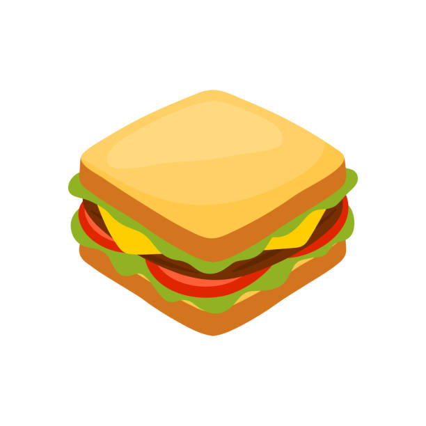 istock Delicious sandwich in flat cute cartoon for breakfast food vector illustration 2164304144